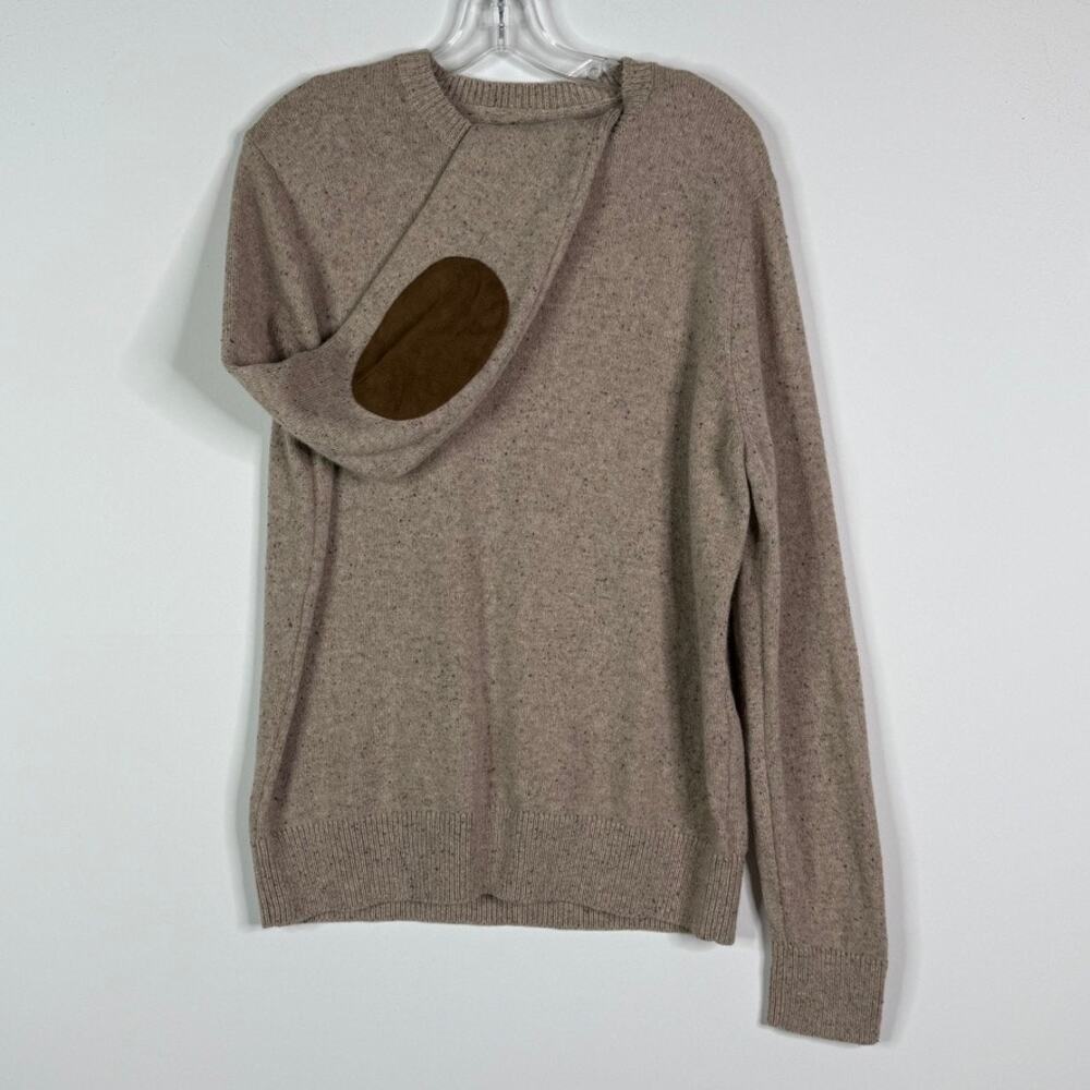 J.Crew Donegal Elbow Patch Sweater 05113 Tan Brown Mens Large Lambs Wool - Picture 2 of 10